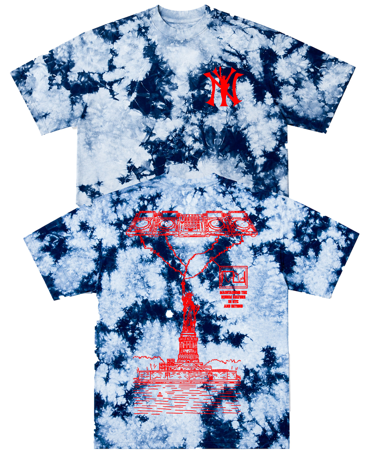Lady Riddim Liberty White an Navy Tie Dye Shirt Red Print