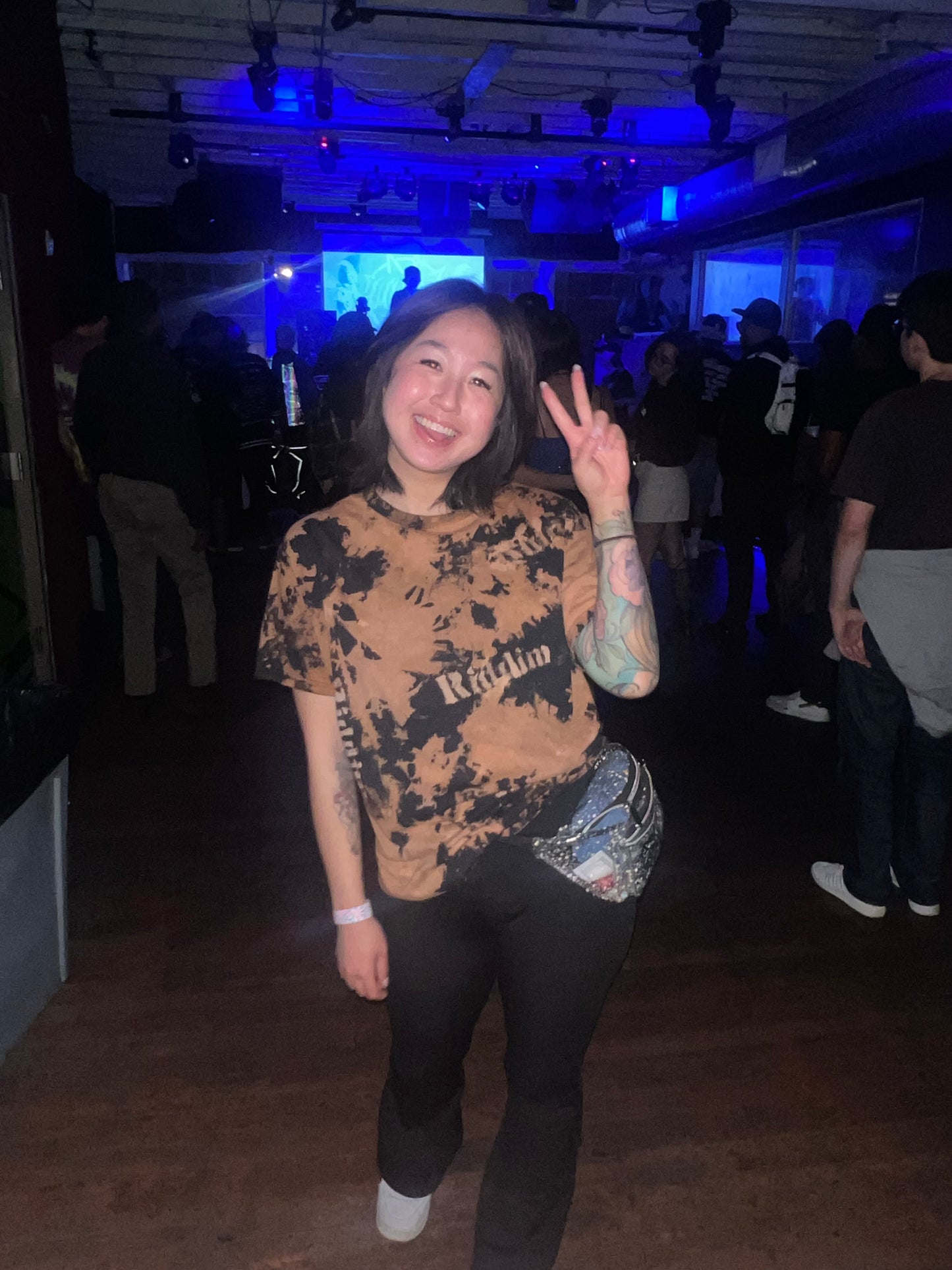 RiddIm Stencil Scrunch Bleach Dyed cotton t shirt.