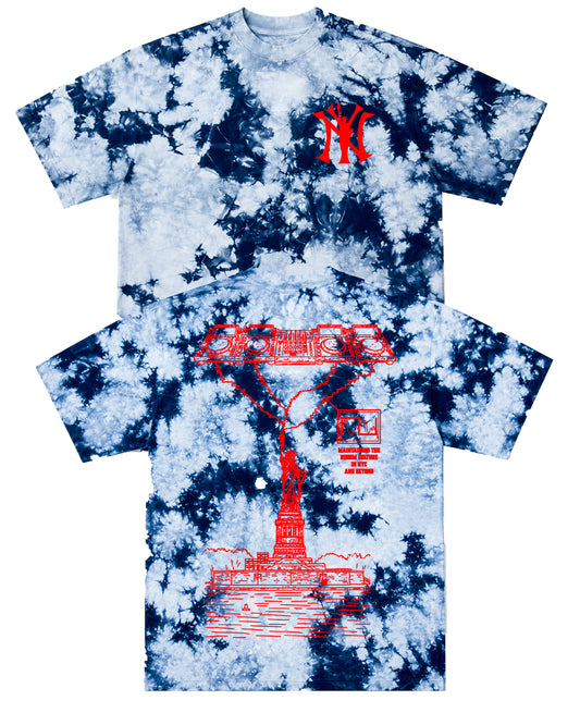 Lady Riddim Liberty White an Navy Tie Dye Shirt Red Print