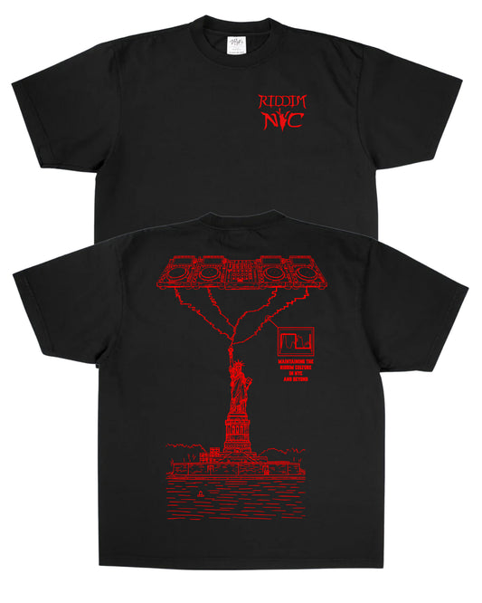 Lady Riddim Liberty Black and Red print 6 oz Cotton Shirt Riddim NYC