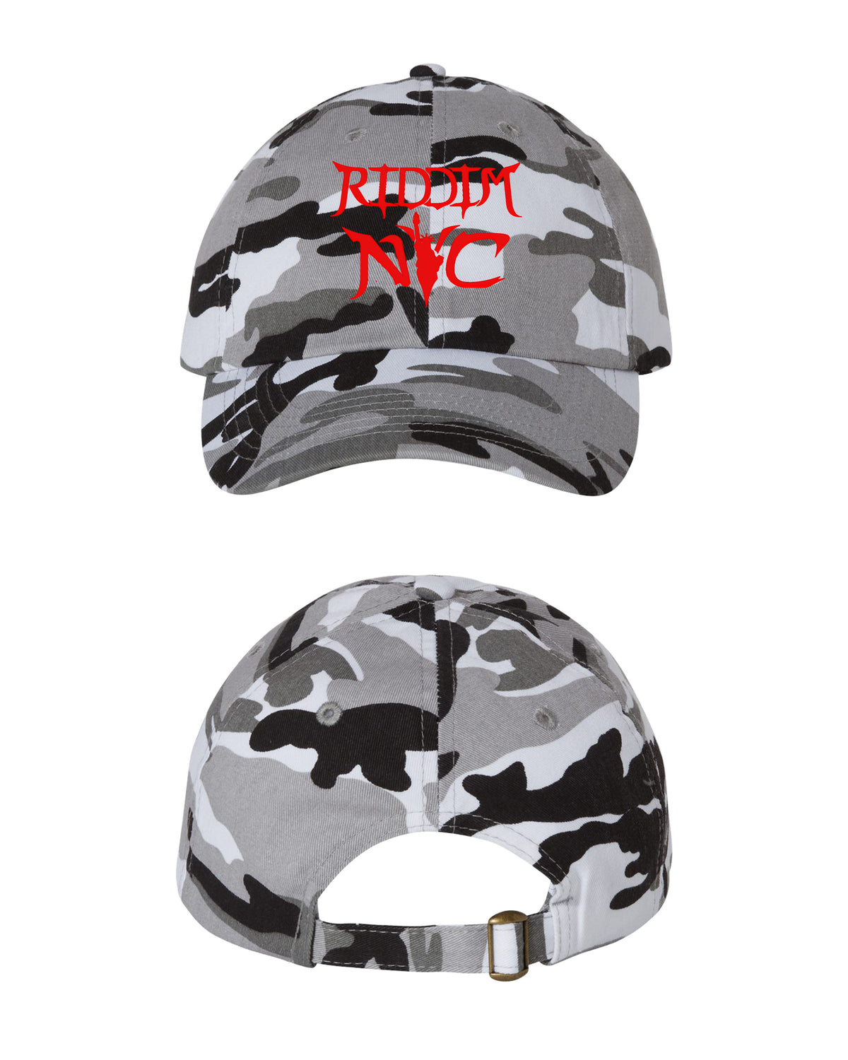 Artic Camo RiddimNYC Dad Hat Hat Red Logo