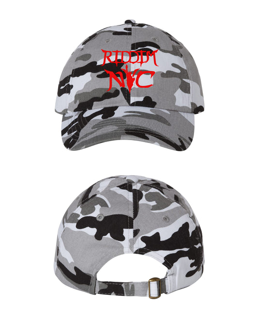 Artic Camo RiddimNYC Dad Hat Hat Red Logo